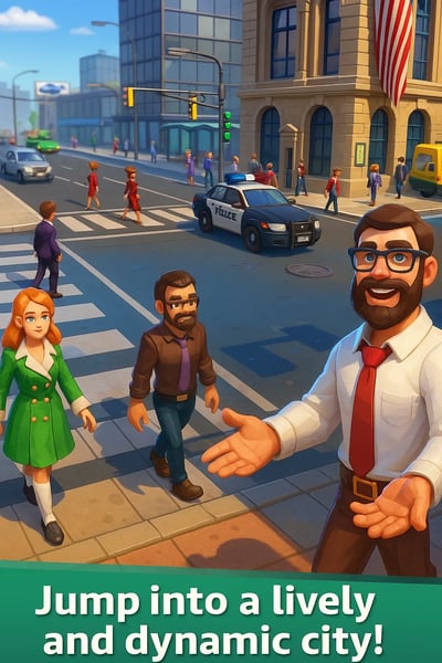 A man in a white shirt is waving at a woman in a green dress.